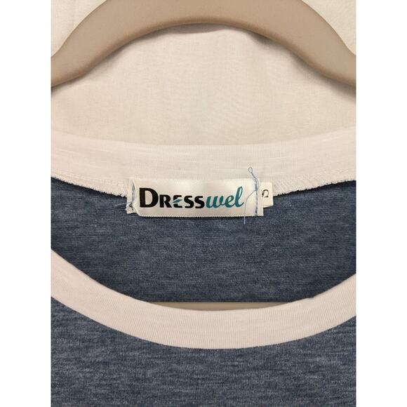 Dresswel Long Sleeve TShirt Small Blue White Raglan Colorblock Crew Neck Summer - Picture 3 of 8